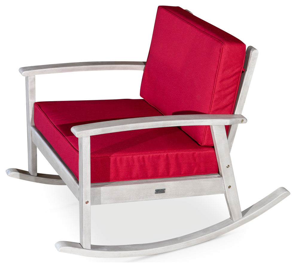 DTY Outdoor Living Longs Peak Eucalyptus Rocker w/ Cushions, Silver Gray, Burgun