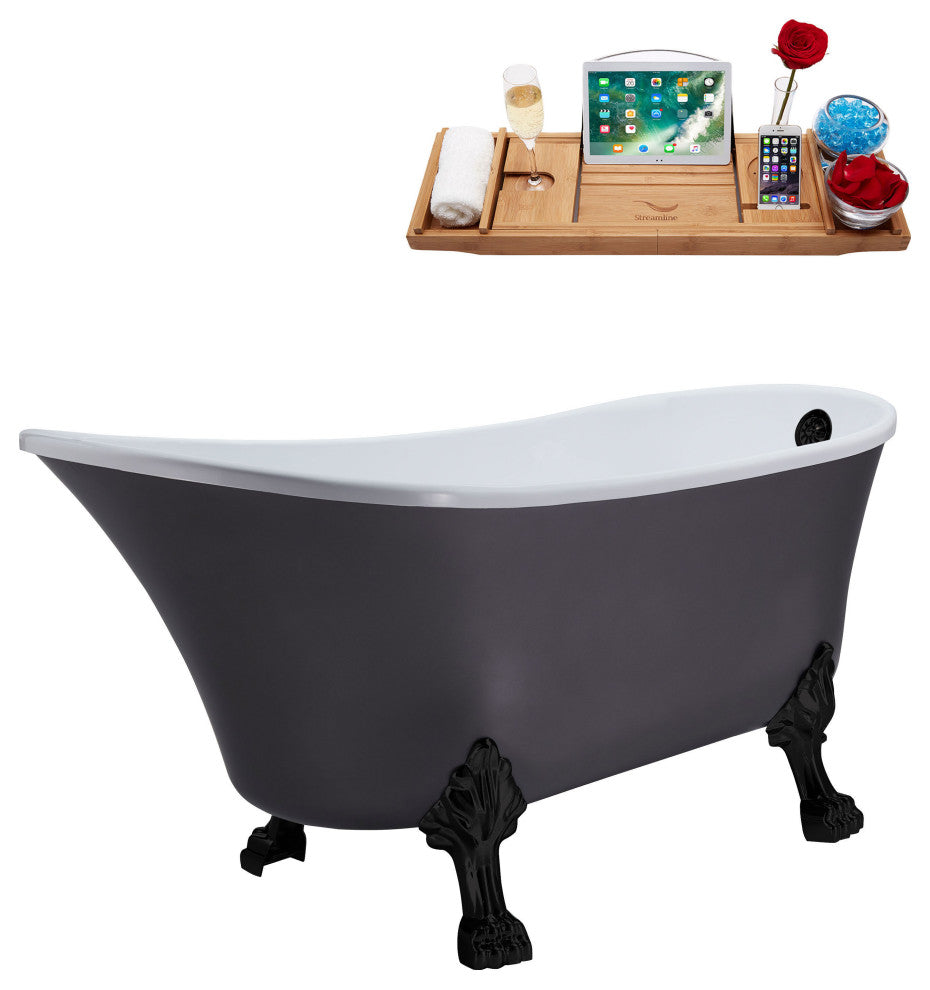 55" Streamline N355BL-BL Clawfoot Tub and Tray With External Drain