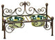 French Cottage Fleur de Lis Iron Pet Feeder Dish, Dog Scroll Brown Metal