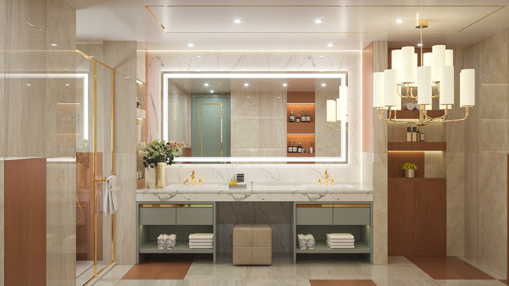 3-Colors LED Bathroom Mirror, Anti-Fog Memory Dimmable, Sliver, 72"x36"