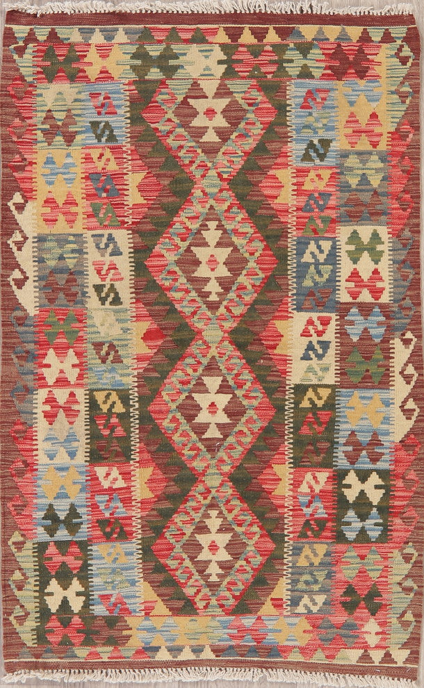 Kilim Southwestern Traditional Flat-Woven Turkish Oriental Area Rug, 4'9"X3'4"