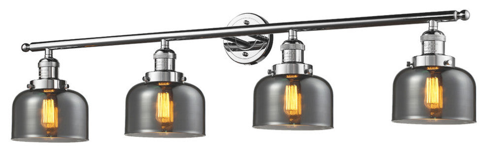 Large Bell 4-Light Bath Fixture, Smoked Glass, Polished Chrome
