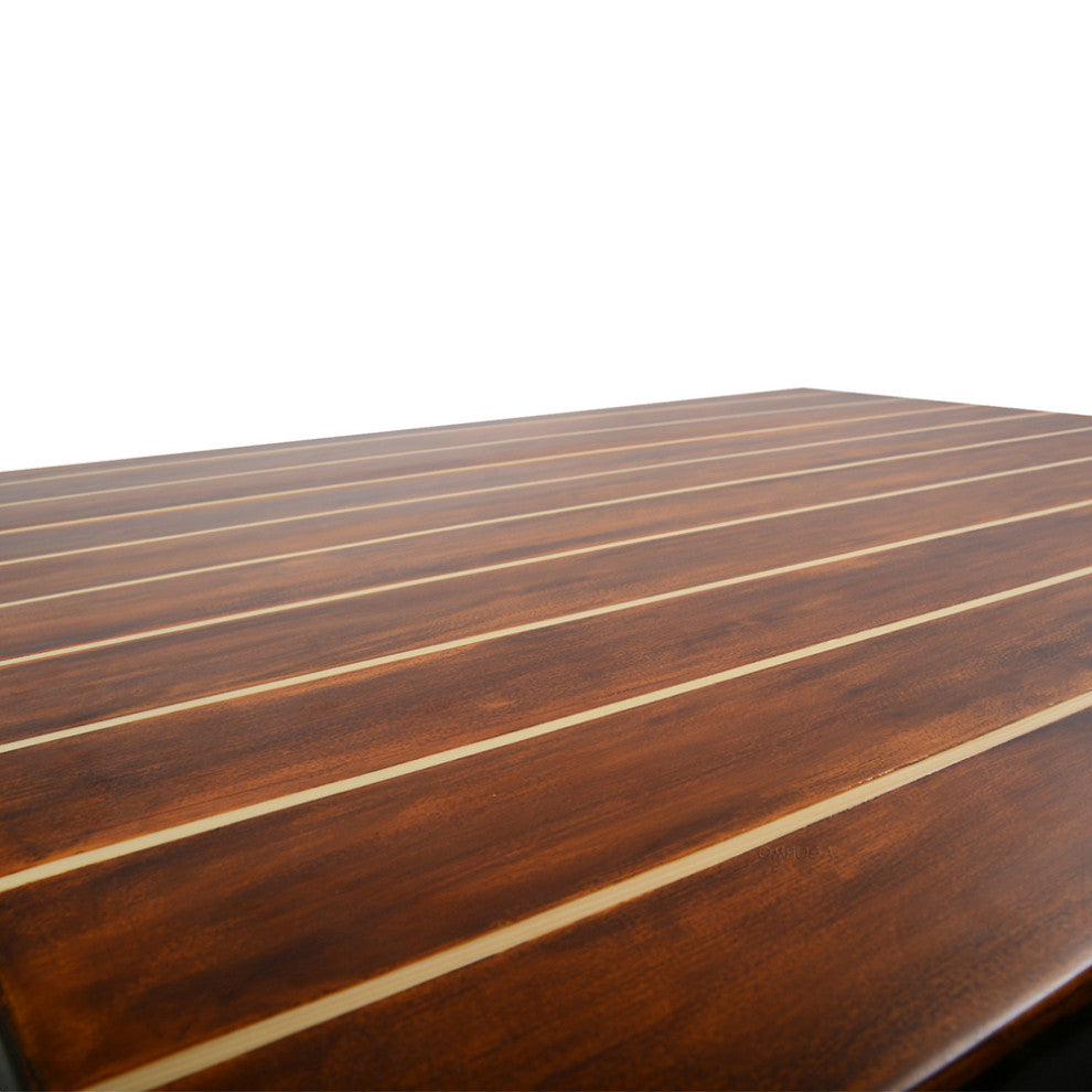 Nautical Table With Inlay Wood Stripes, Small