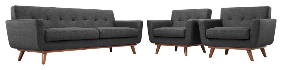 Modern Gray Engage Armchairs and Sofa, 3-Piece Set