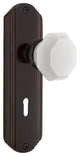 Deco Plate with Keyhole Passage Waldorf White Milk Glass Knob, Timeless Bronze
