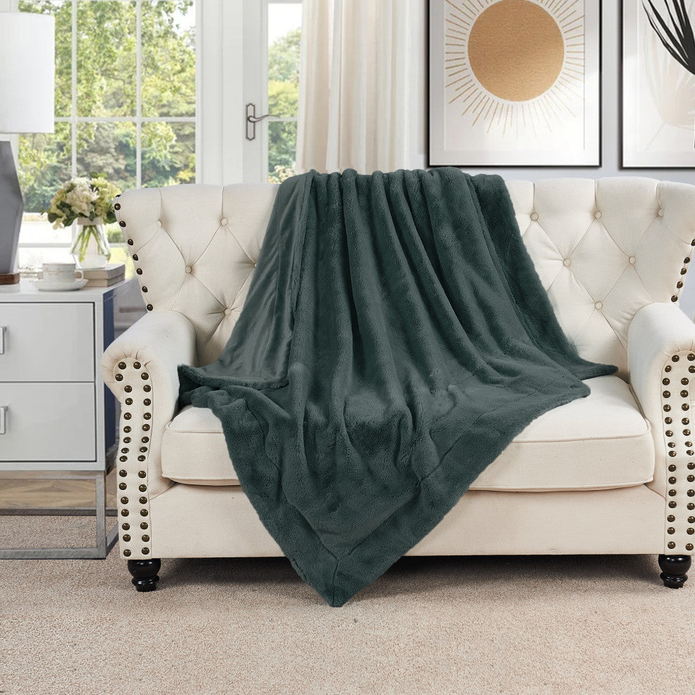 Fox Faux Fur Throw Blanket, Gunmetal, 60''x80''