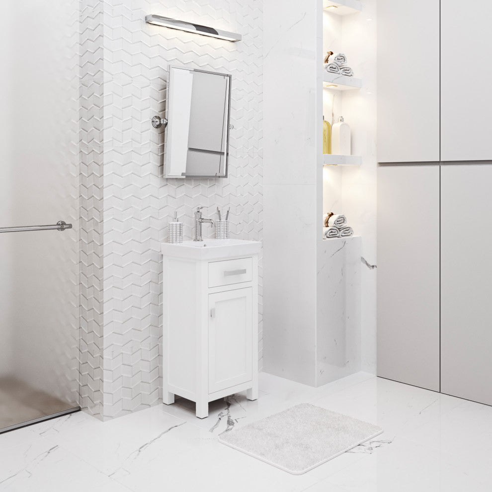 Mia 18 In. Integrated Ceramic Sink Top Vanity in Pure White with Faucet