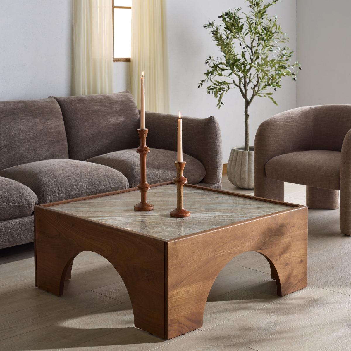 Safavieh Couture Jaslina Marble Top Coffee Table, Dark Walnut/Brown