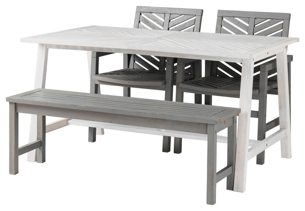 Vincent Solid Acacia Wood 4 Piece Chevron Dining Set - White Wash