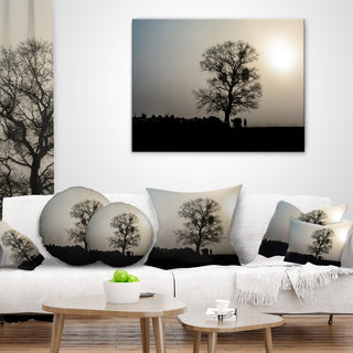 Frosty Spring Morning Sunrise with Tree Landscape Printed Throw Pillow, 18"x18"