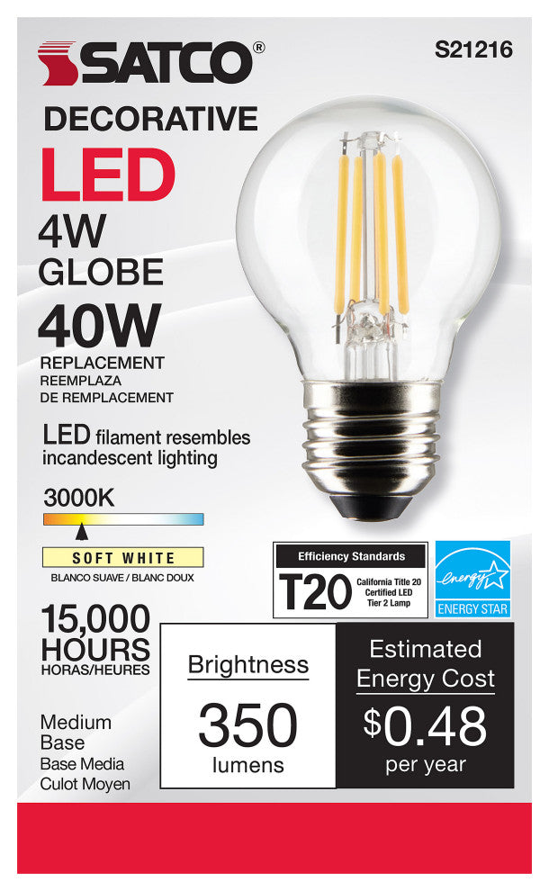 4W G16.5 LED, Clear, Medium Base, 90 CRI, 3000K, 120V