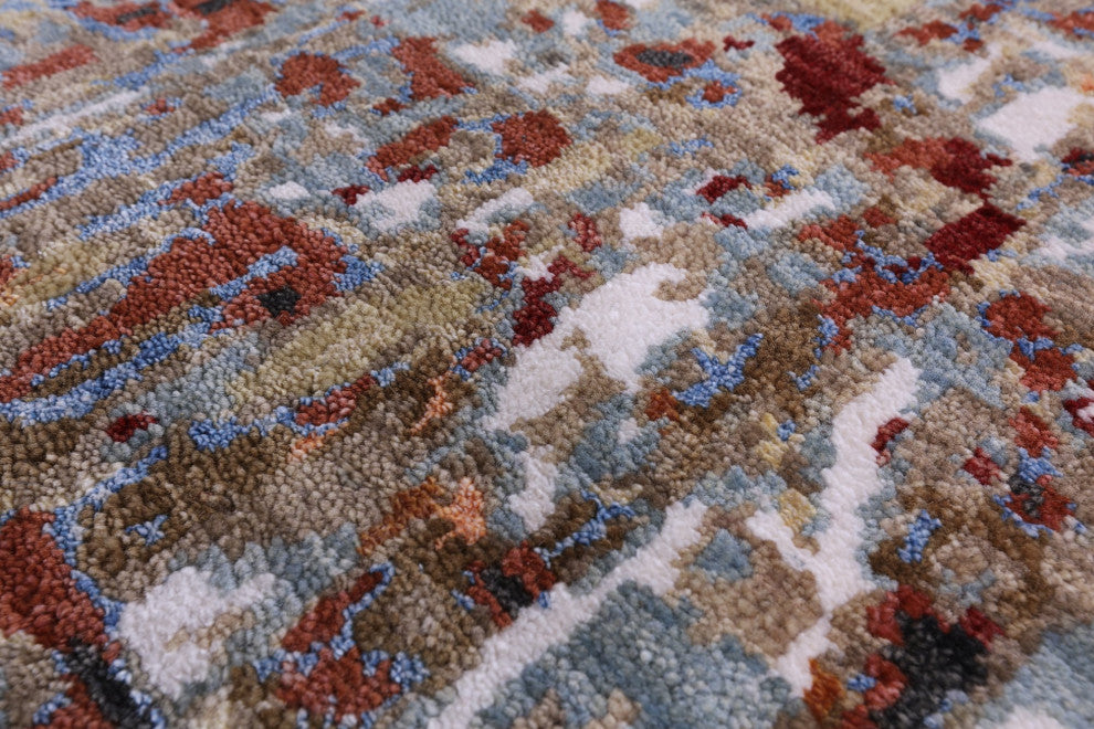 2' 7" X 12' 0" Abstract Wool and Silk Hand Knotted Runner Rug Q6864
