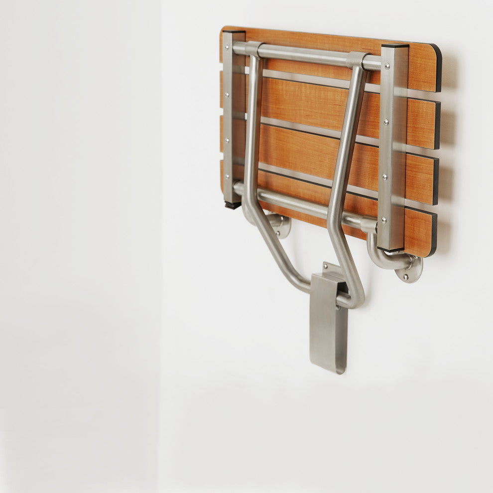 ADA Folding Wall Mount Teak Phenolic Bathroom Shower Seat Bench, 28"