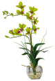 Dendrobium With Glass Vase Silk Flower Arrangement, Green