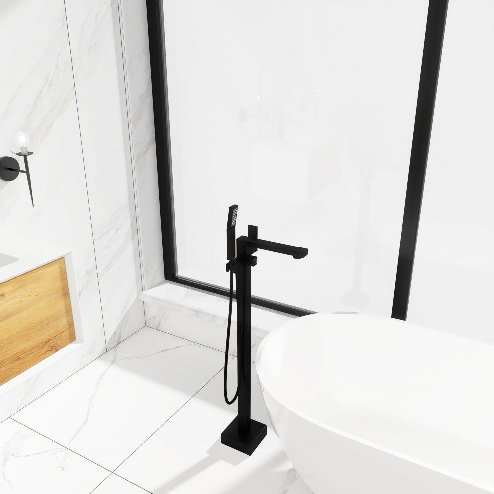 Freestanding Tub Shower Claw Foot Faucet With Handheld Spout, Matte Black