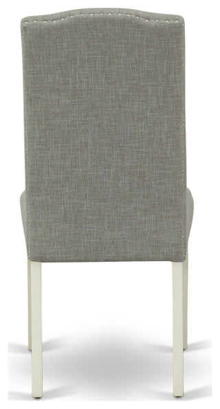 3Pc Round 42" Dining Table, Two Parson Chair, White Leg, Fabric Dark Shitake