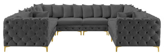 Tremblay Velvet Upholstered 8-Piece Modular U-Shaped Sectional, Grey