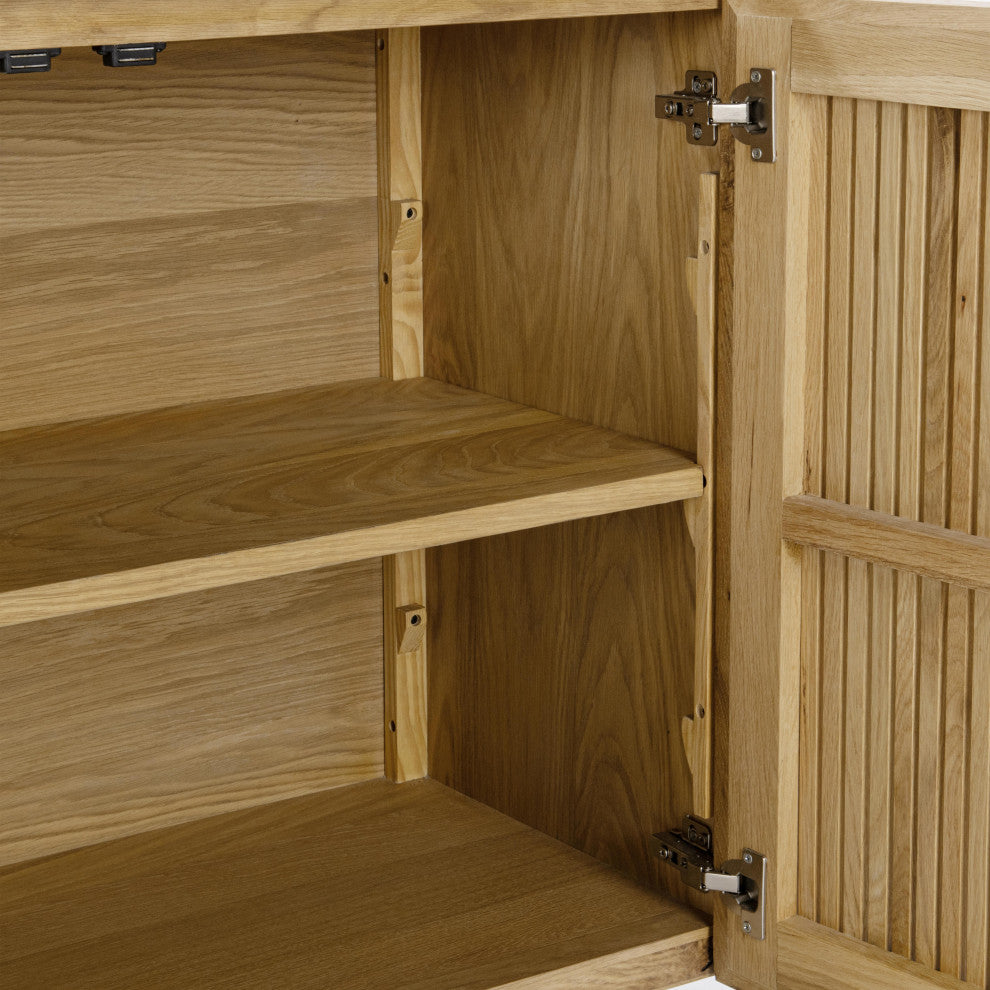 Roya 82" Oak Wood 3-Door Sideboard Buffet, Oak Brown, 4-Door