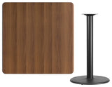 42" Square Walnut Laminate Table Top With 24" Round Bar Height Table Base