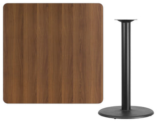 42" Square Walnut Laminate Table Top With 24" Round Bar Height Table Base