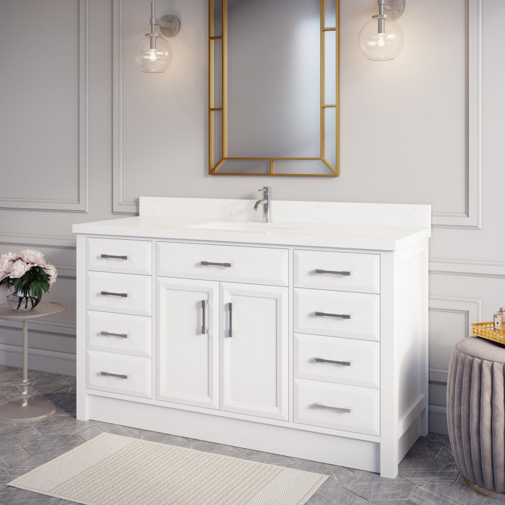 Art Bathe Calais 60'' Vanity Set, White and Solid Surface Marble