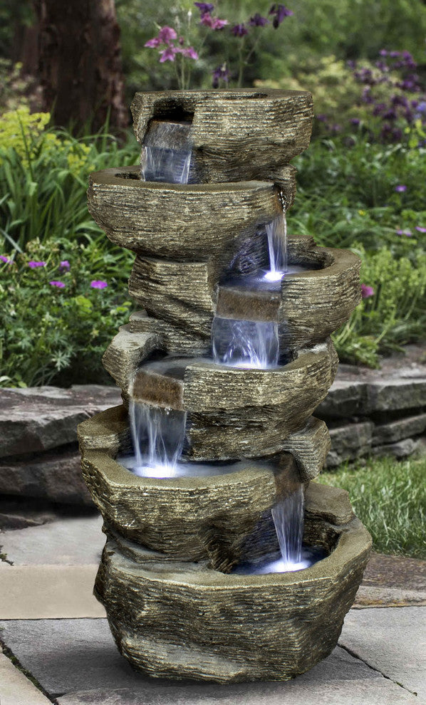 Zenvida Tiered Rock Waterfall Outdoor Garden Fountain, 39"