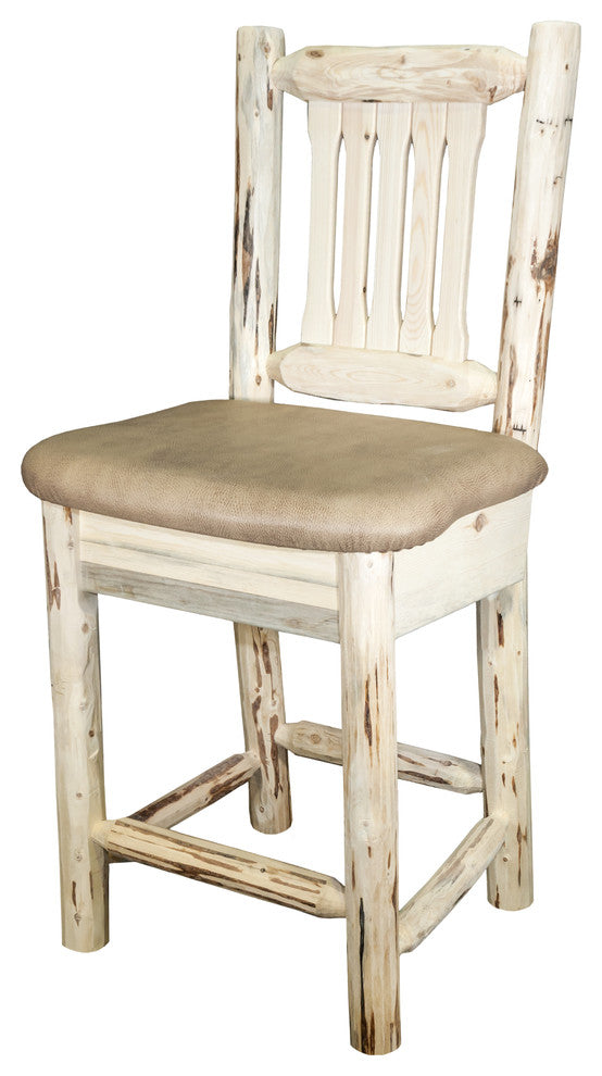 Montana Counter Height Bar Stool With Back, Buckskin Upholstery, Ready to Finish