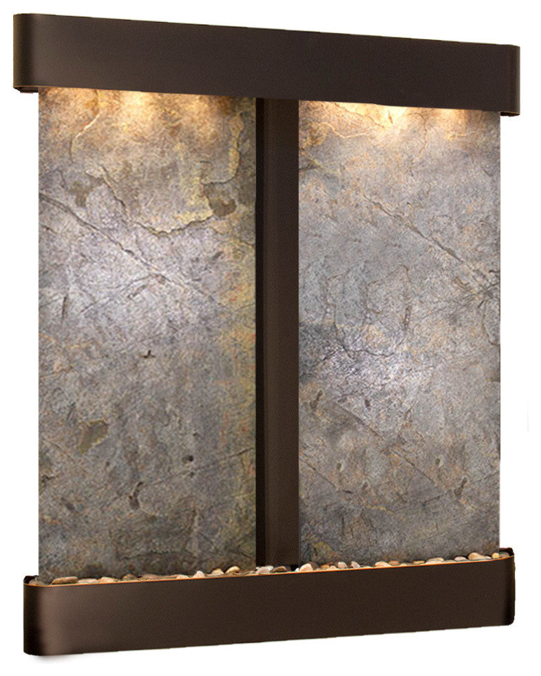 Cottonwood Falls Water Fountain, Green Featherstone, Blackened Copper, Round