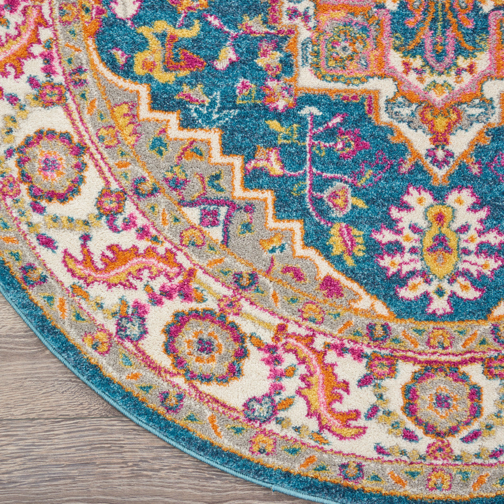Nourison Passion 8' x Round Teal Multicolor Bohemian Indoor Area Rug