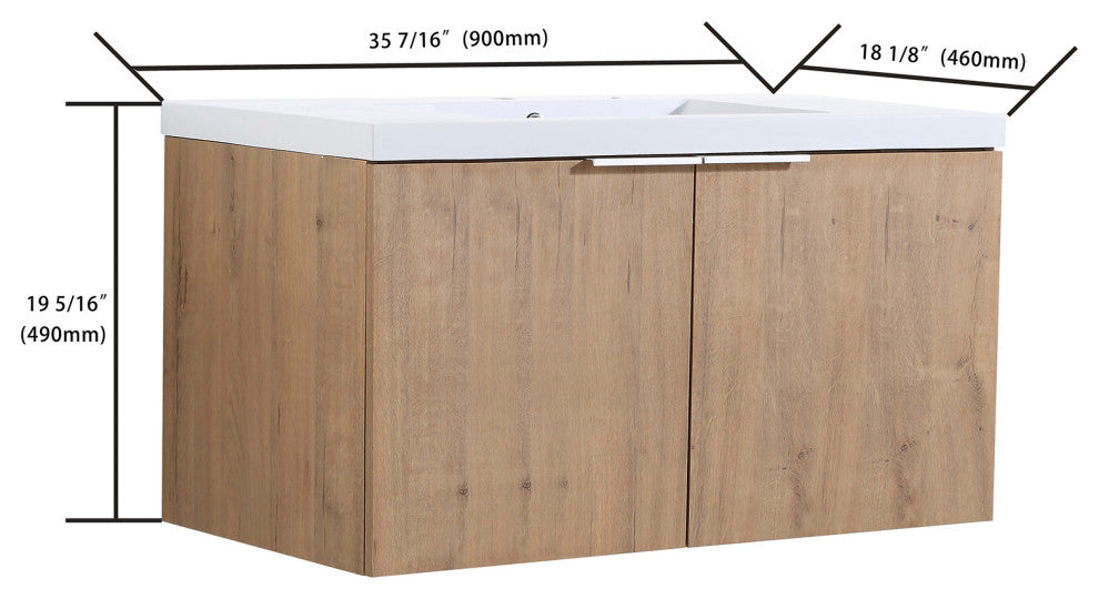 Bath Vanity Set, Imitative Oak, Resin Vanity Top, White, White Basin