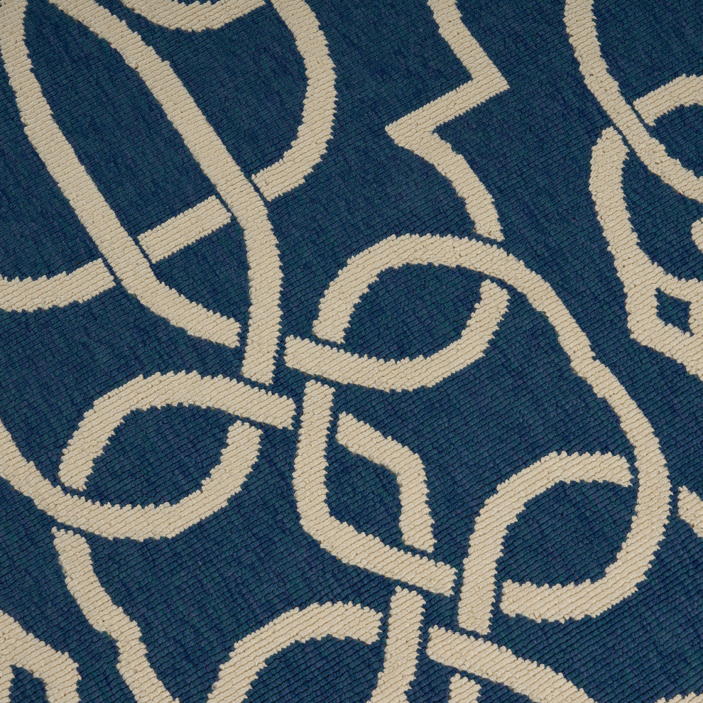 GDF Studio Alfonso Outdoor Geometric  Area Rug, Navy and Ivory, 5'x8'