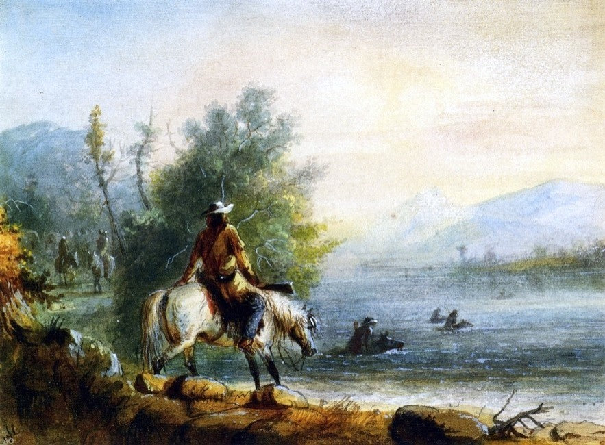 Alfred Jacob Miller Fording the River, 21"x28" Wall Decal