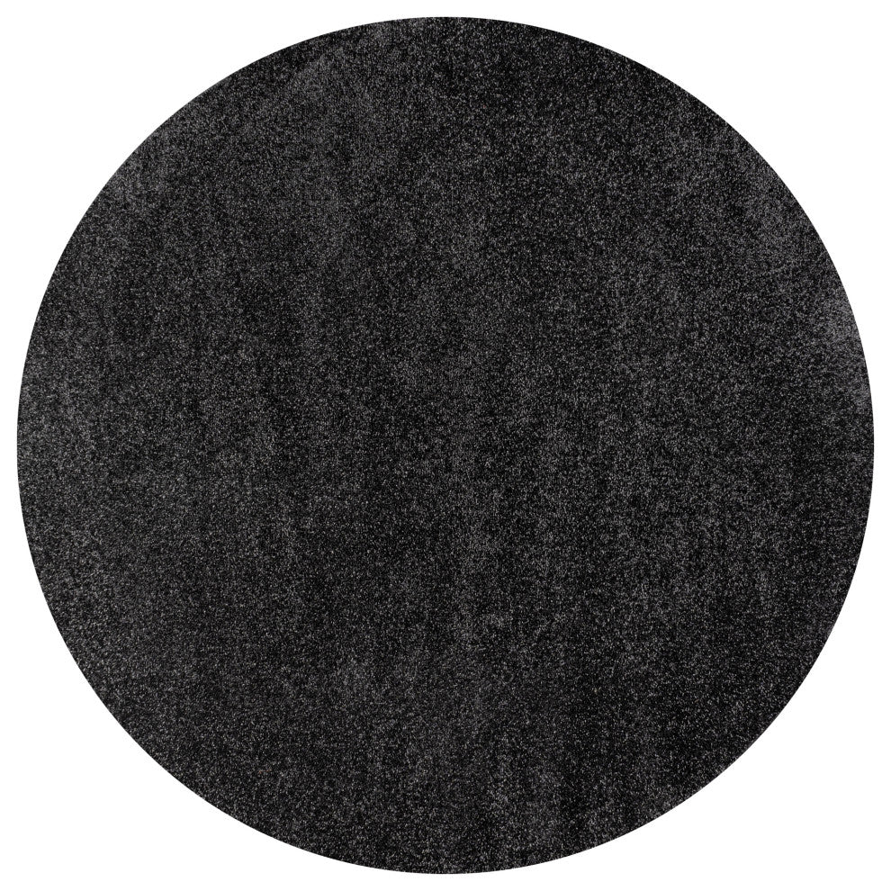Haze Solid Low-Pile Runner Rug, Black, 5' Round
