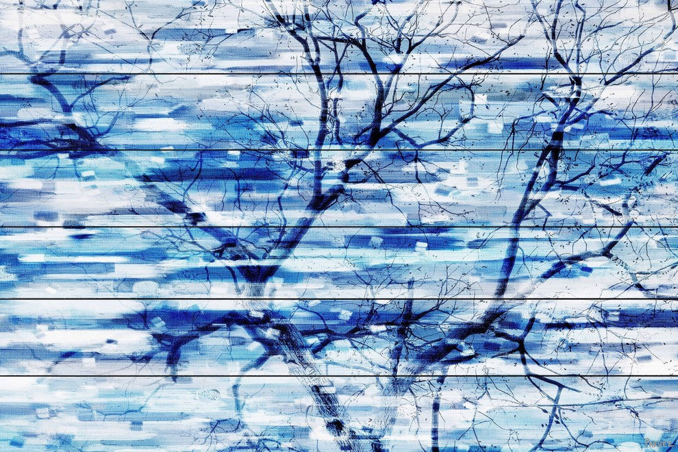 "Blue Snow Storm" Print on White Wood, 45"x30"