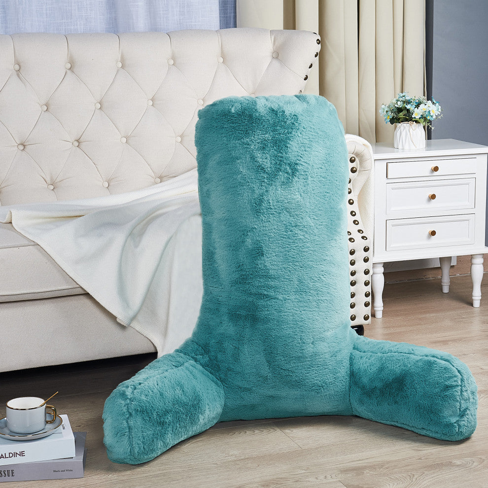 Fox Faux Fur Bedrest, Needs Assembly, Aqua, 28"x30"x17"