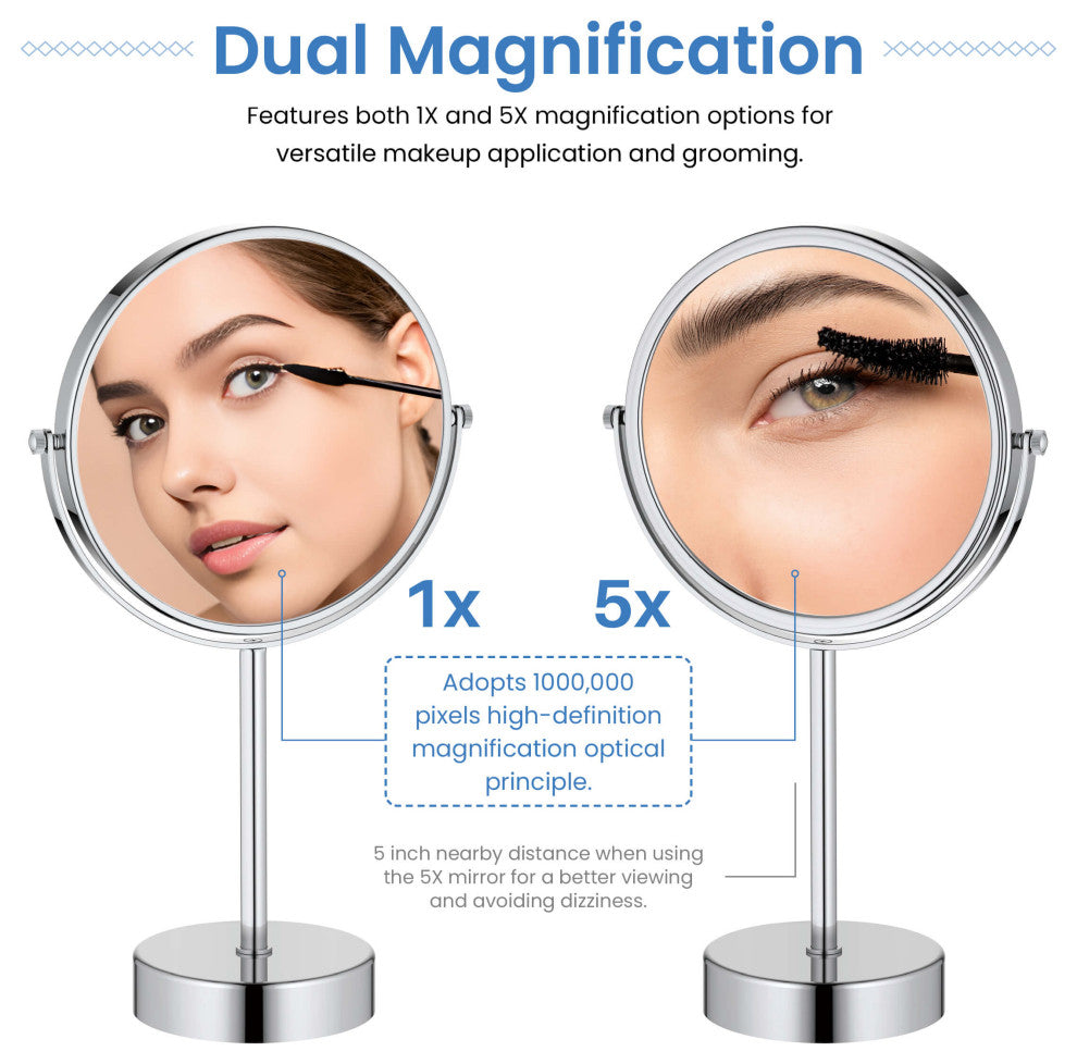 Circular Free Standing Magnifying Make Up Mirror, Chrome