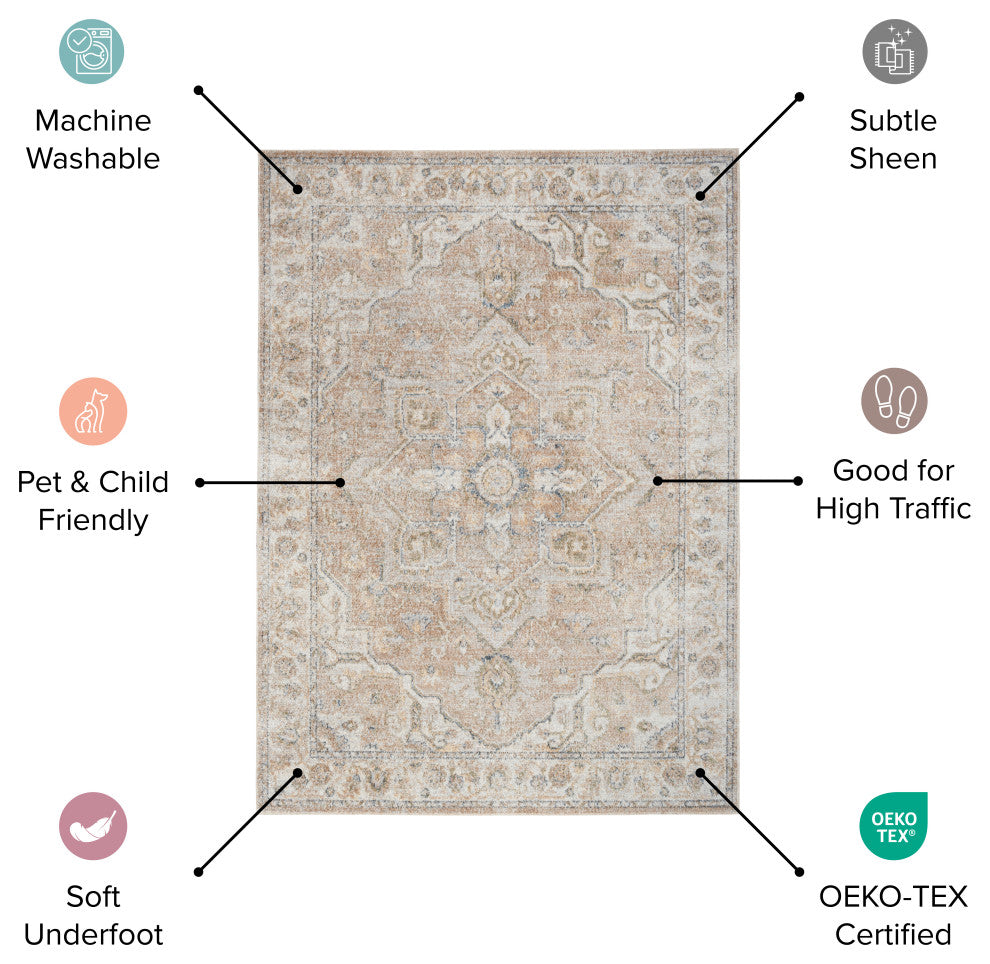 Nourison Astra Machine Washable 4'' x 6'' Beige Vintage Indoor Rug