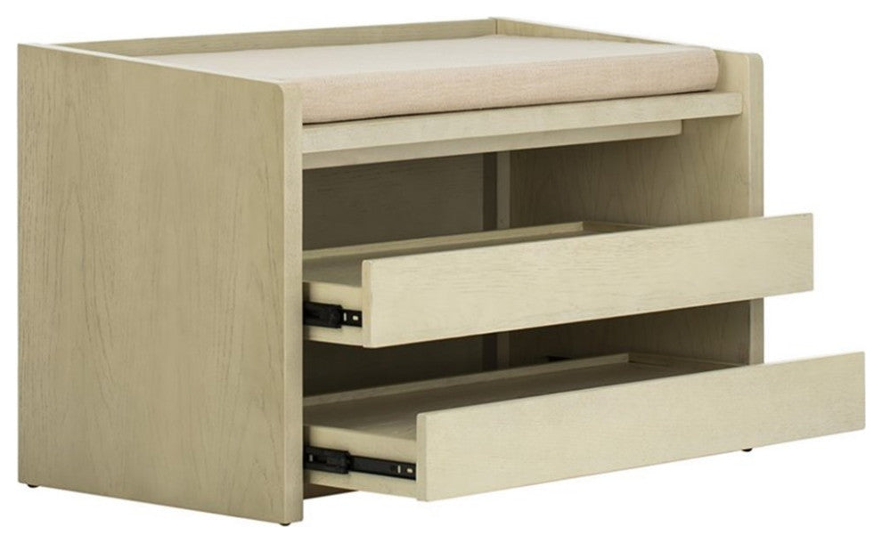 Safavieh Percy Storage Shoe Bench in White Wash and Beige