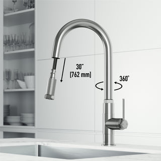 VIGO Hart Arched 18" H Single Handle Pull-Down Kitchen Faucet, Stainless Steel, Without Extras