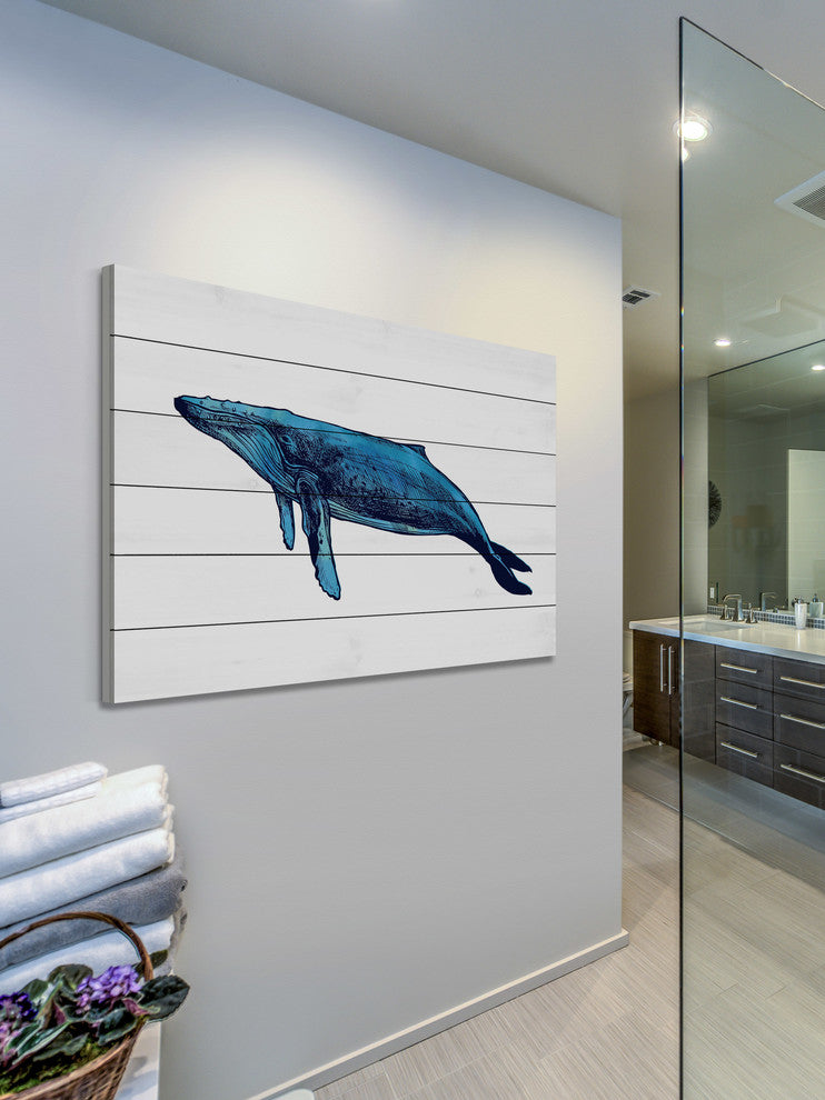 "Whale Humpback" Painting Print on White Wood