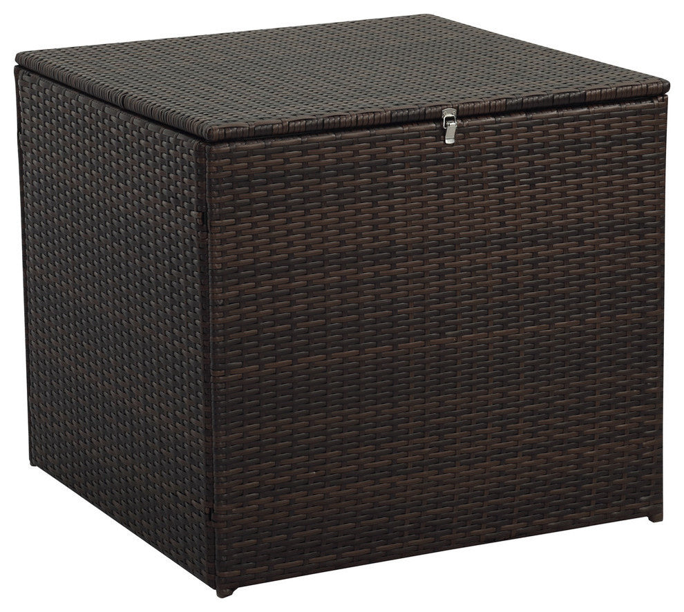 Rio 5-Piece Dark Brown Wicker Conversation Set With Storage and Cushions