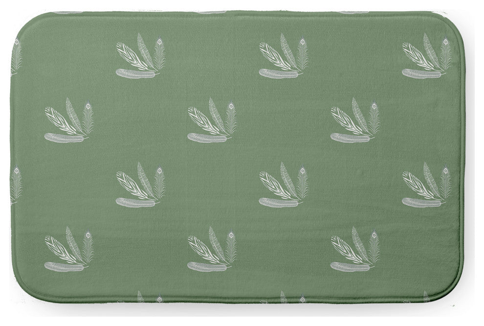 34" x 21" Feather Pattern Bathmat, Muted Green
