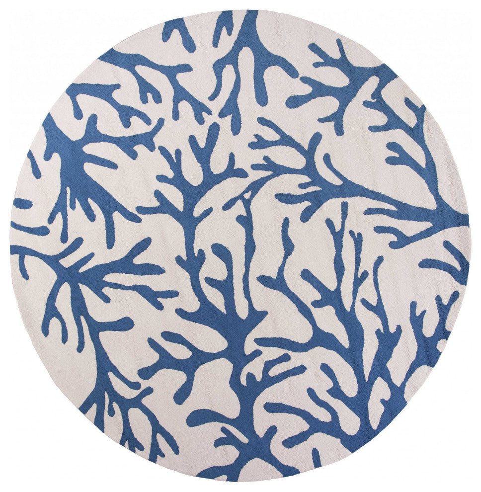HomeRoots 7' x 7' Polyester Ivory or Blue Area Rug