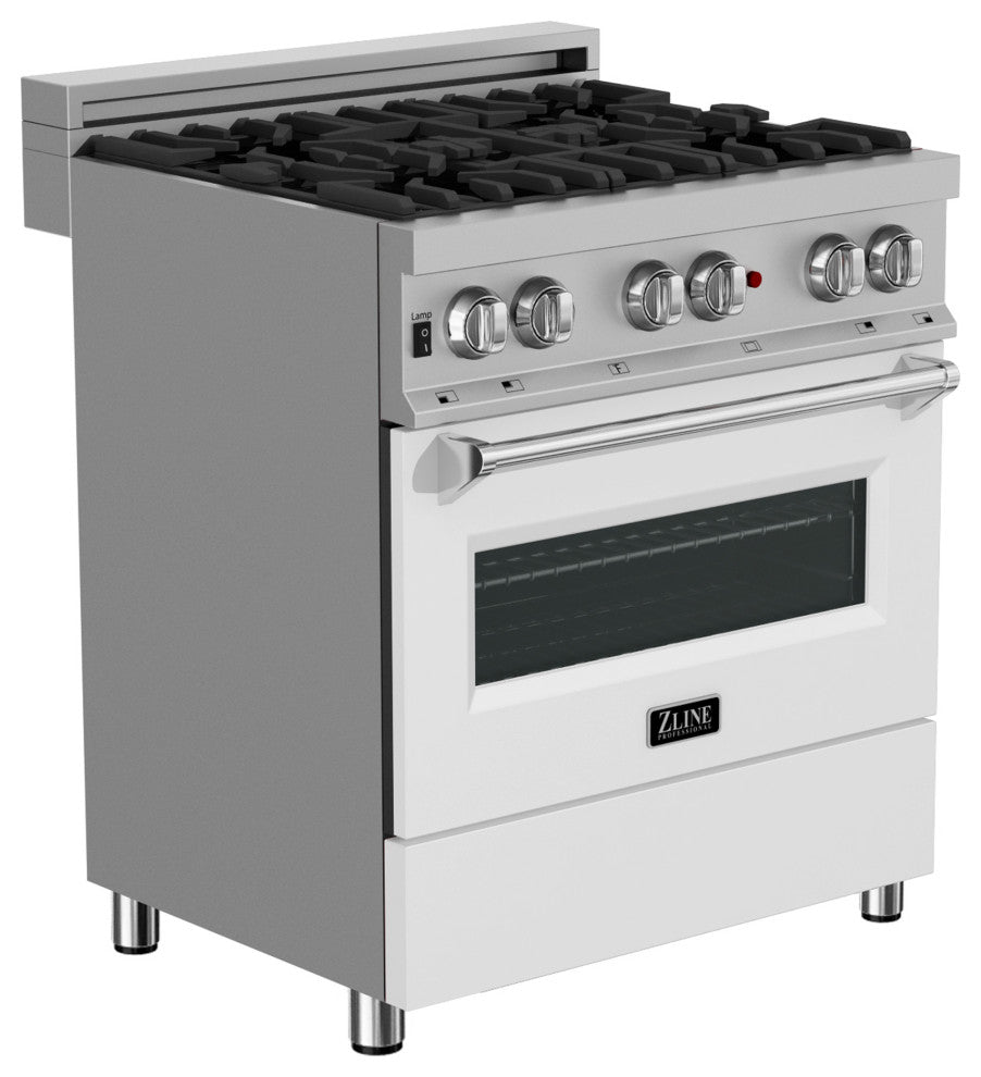 ZLINE 30" Range Gas Stove and Electric Oven, DuraSnow and White Matte Door