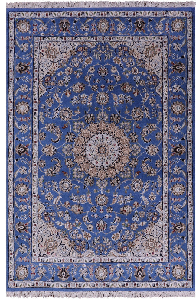 4' 0" X 6' 1" Persian Nain Wool & Silk Hand-Knotted Rug - Q13149