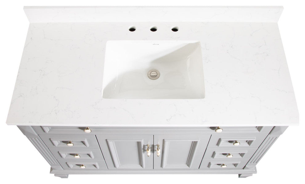 Solid Wood Bathroom Vanity with Quartz Top and cUPC Certified Sink, Titainum Grey, 48 Inch