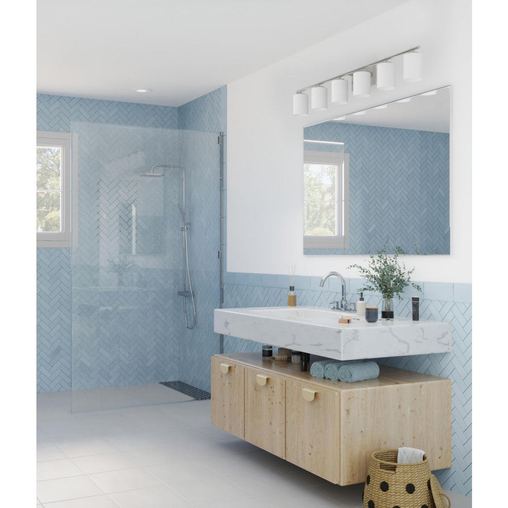 Replay Collection 48" 6-Light Brushed Nickel Etched Glass Bath Vanity Light