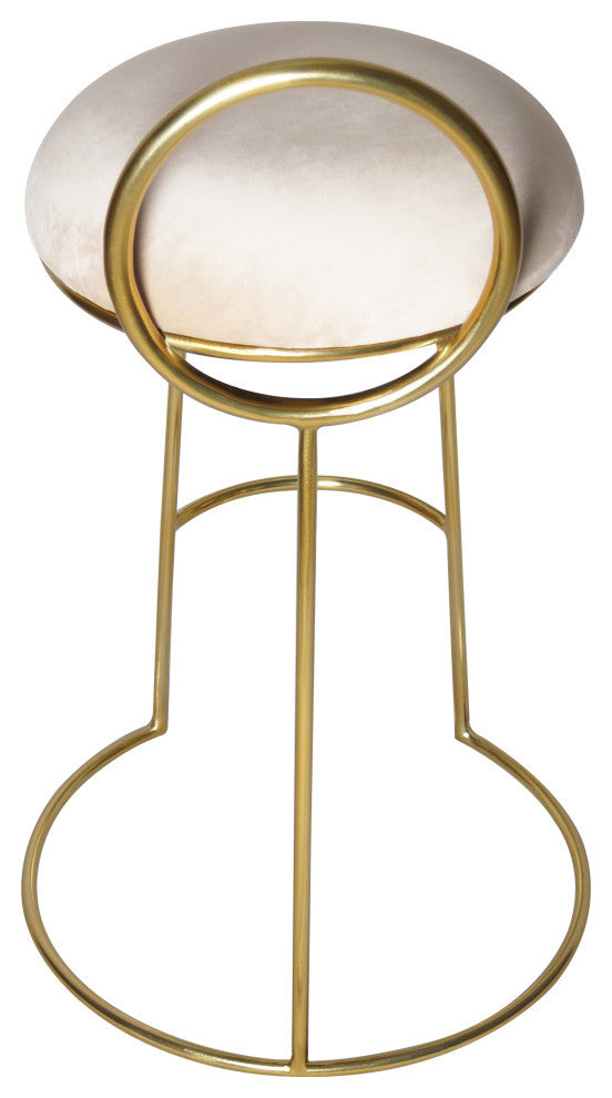 Ring Velvet Upholstered Counter Height Stool with Durable Iron Frame, Cream, Gold Finish