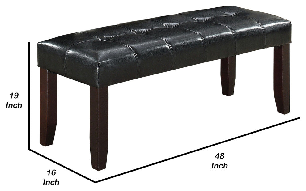 Benzara BM232883 Dining Bench, Faux Leather Upholstery and Chamfered Feet, Black