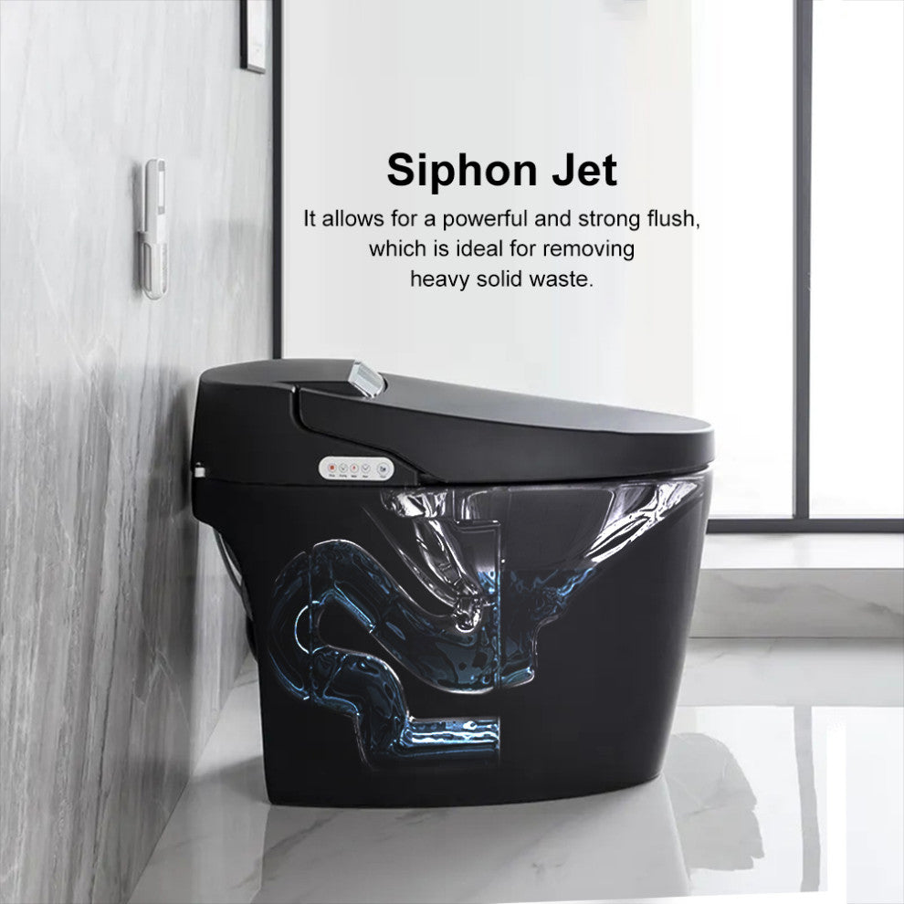 Modern Smart One-Piece 1.28 GPF Floor Mount Automatic Toilet & Bidet with Seat, Black, Automatic